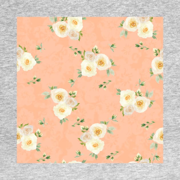 White Roses on Peach Fuzz Abstract Floral by Jaana Day